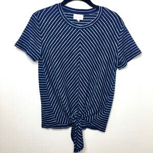 Melloday Navy White Tie Front Crewneck Tee Size Small